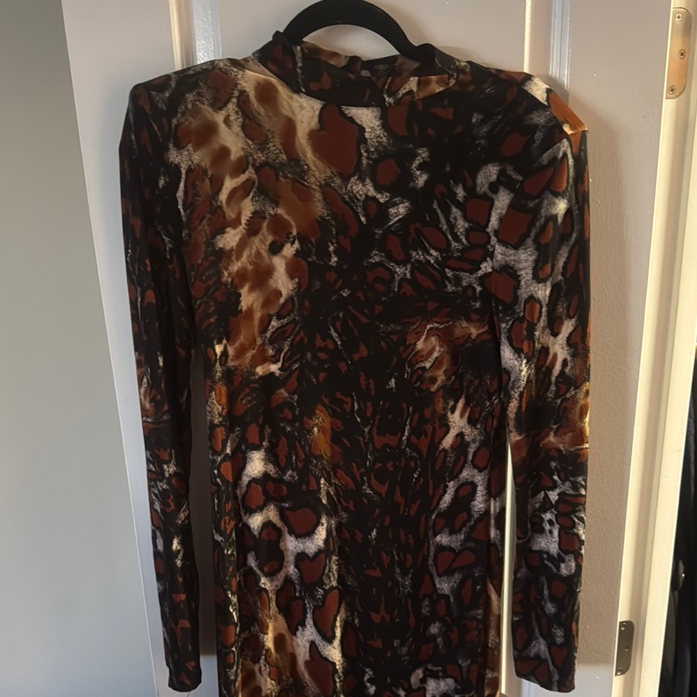 Fashion Nova Long Sleeve Animal Print Dress - Brown and Black